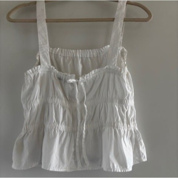Madewell Smocked Peplum Tank‎ Top Sleeveless White Tie Back Casual Medium - Picture 4 of 4